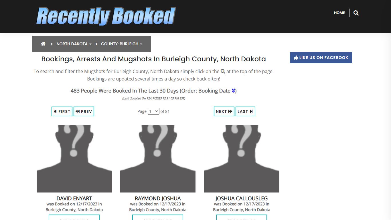 Bookings, Arrests and Mugshots in Burleigh County, North Dakota